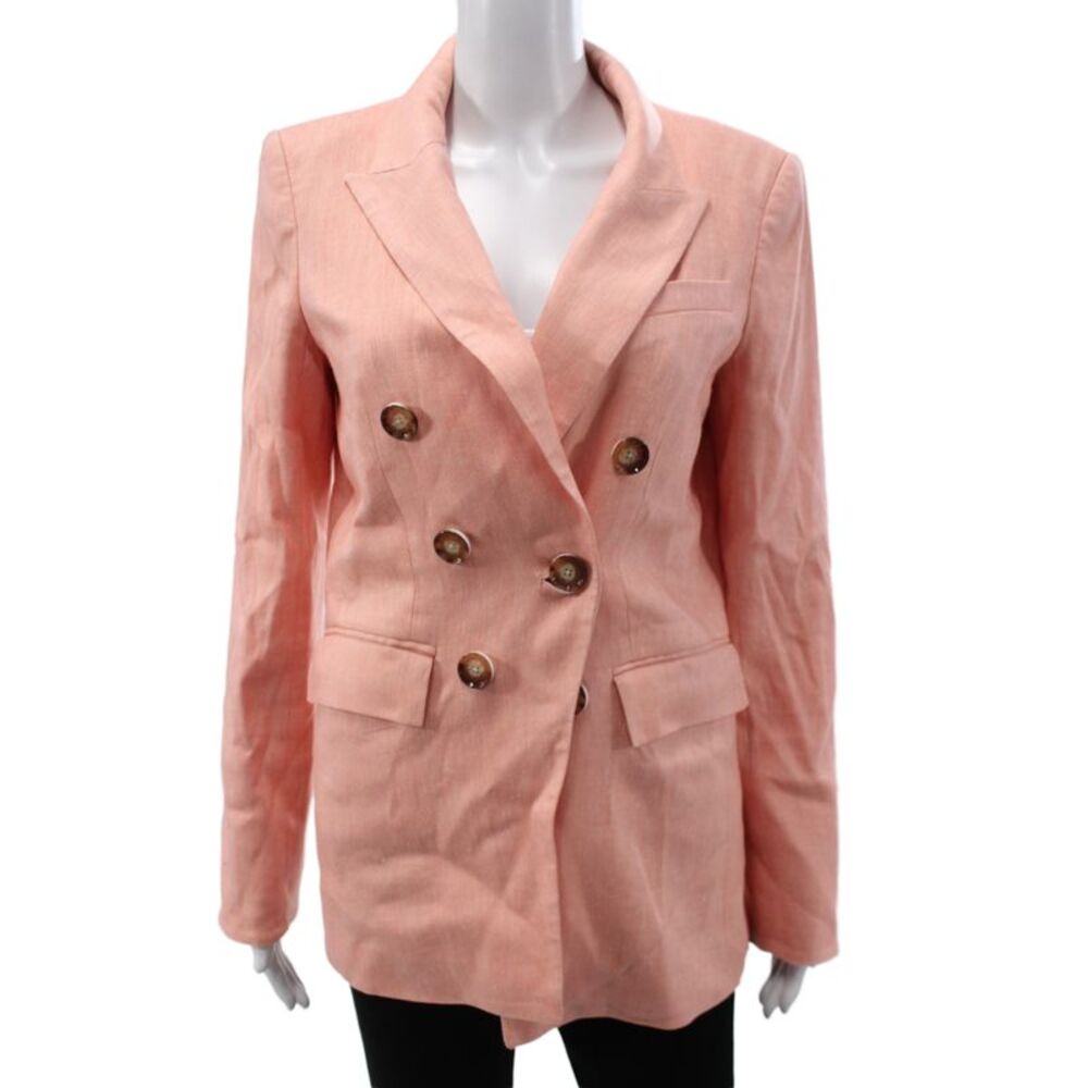 Veronica Beard Women Pink Collared Button Blazer Linen Blend Long Sleeve Size 6